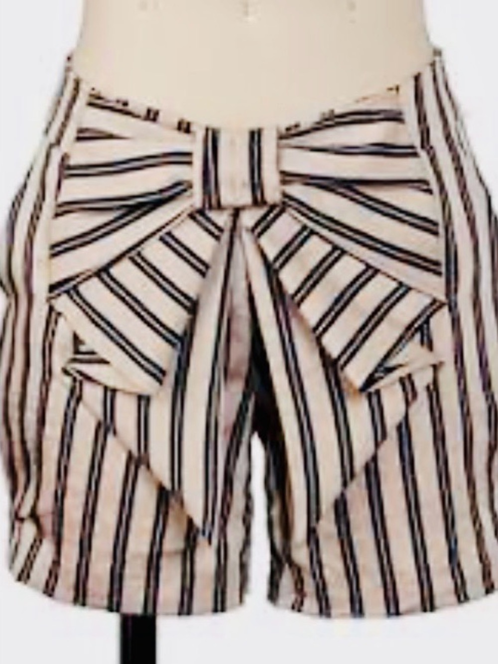 Karlie Beige and Black Striped Bow-Front Shorts